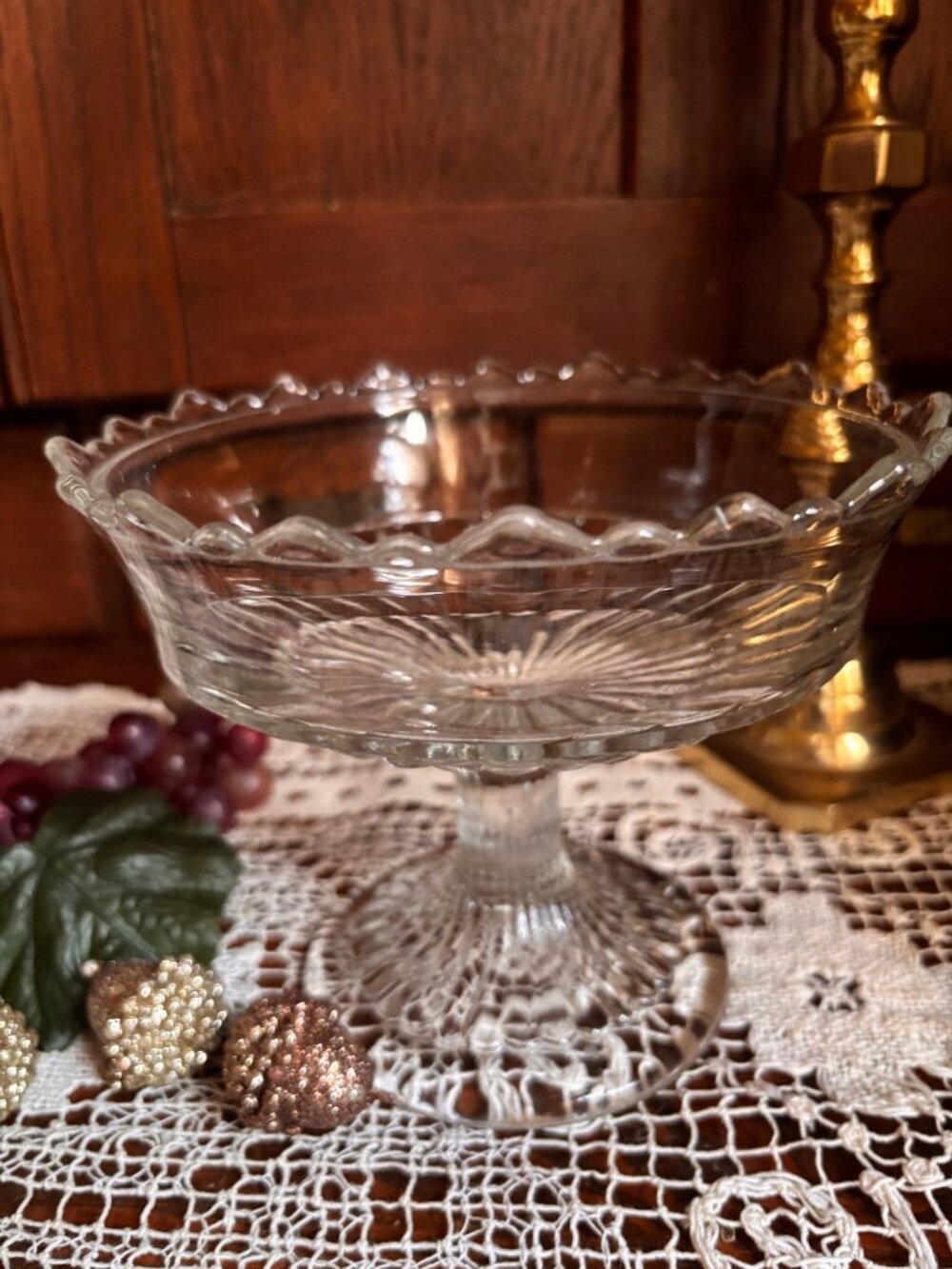 Antique 1903 Bryce Higbee Bonair Palm Leaf Fan EAPG Glass Pedestal Compote - Picture 4 of 13